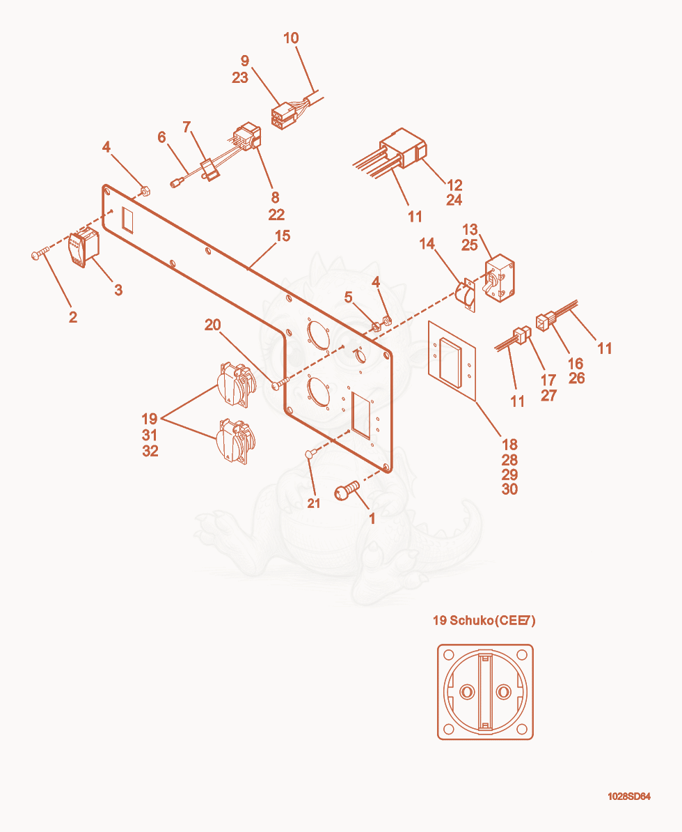 Exploded parts diagram of the Control Panel w/o Earth Leakage Circuit Breaker of a Wacker Neuson GS4.6A, with numbered balloons
