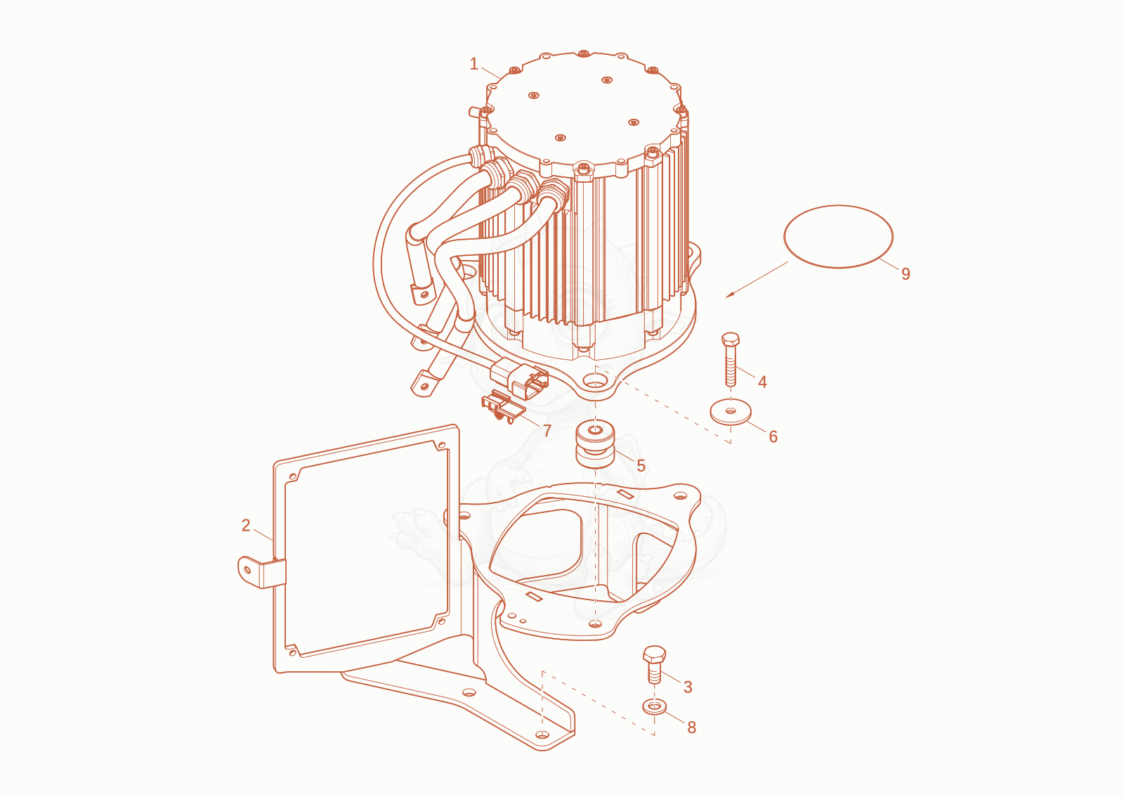 Exploded parts diagram of the electric motor of a Wacker Neuson EZ10E, with numbered balloons