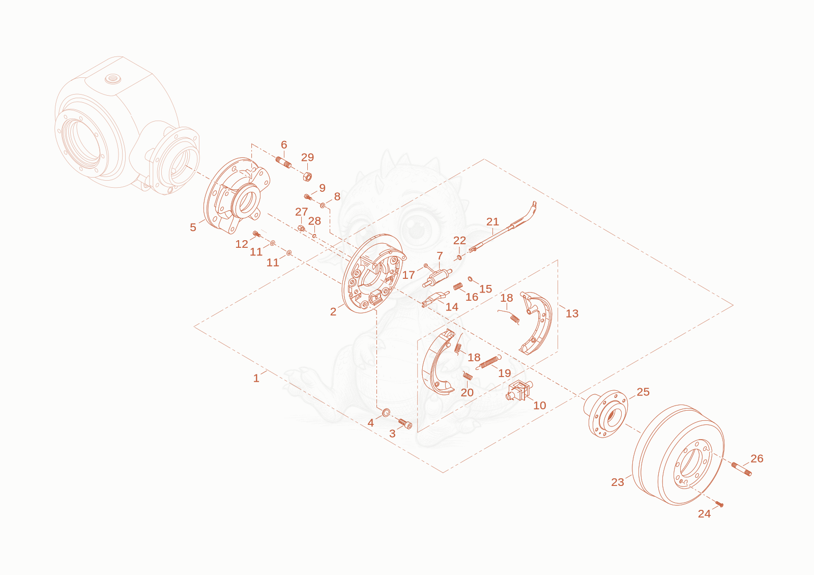 Exploded parts diagram of the brake of a Wacker Neuson WL300E(A15-01), with numbered balloons