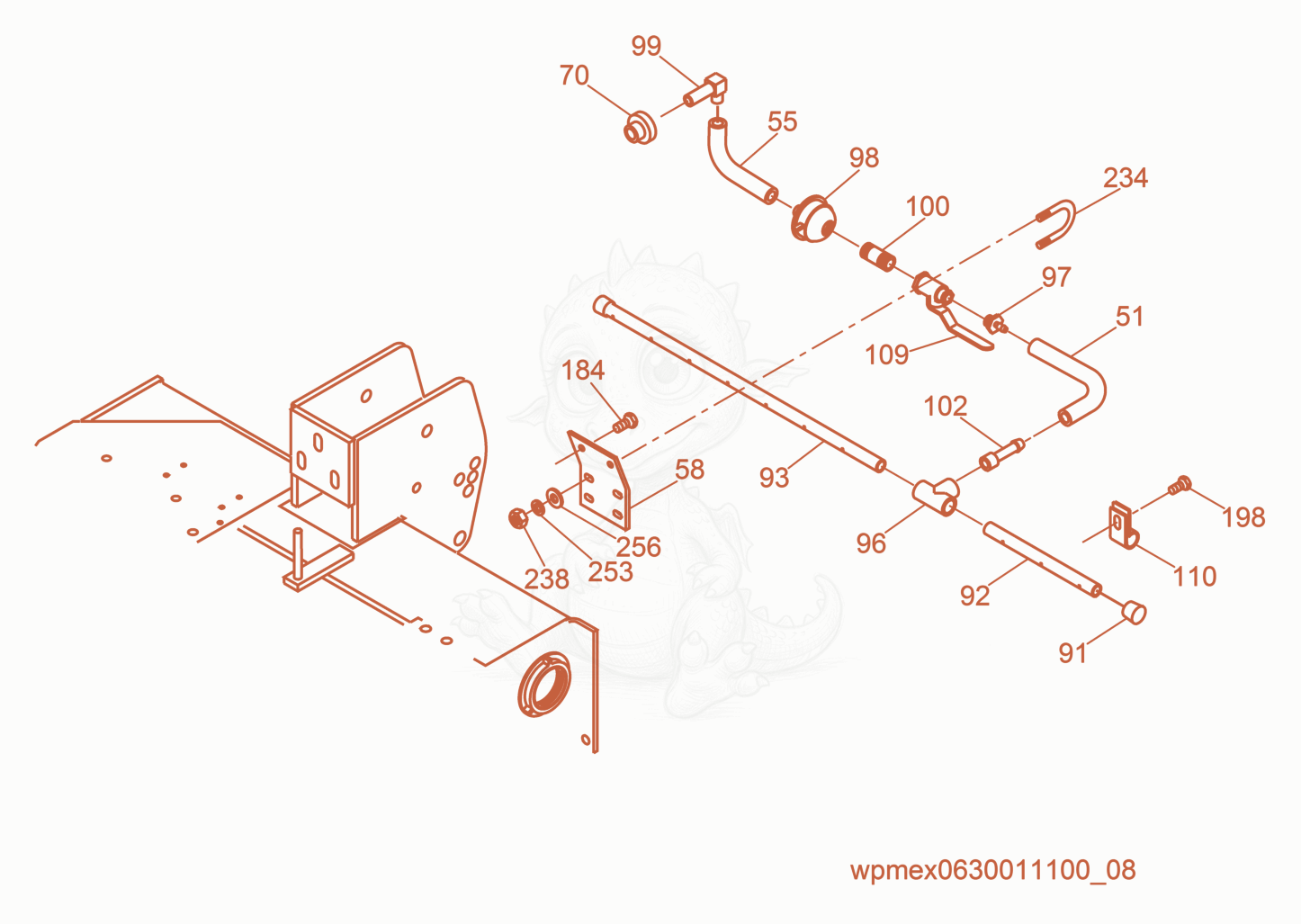 Exploded parts diagram of the Water System cpl. of a Wacker Neuson RS800V, with numbered balloons