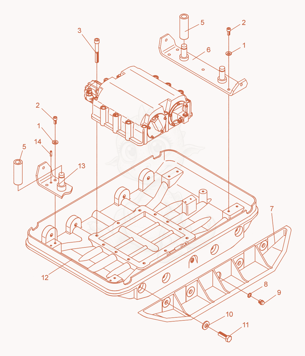 Despiece del Baseplate de una máquina Wacker Neuson DPU9070, con globos numerados