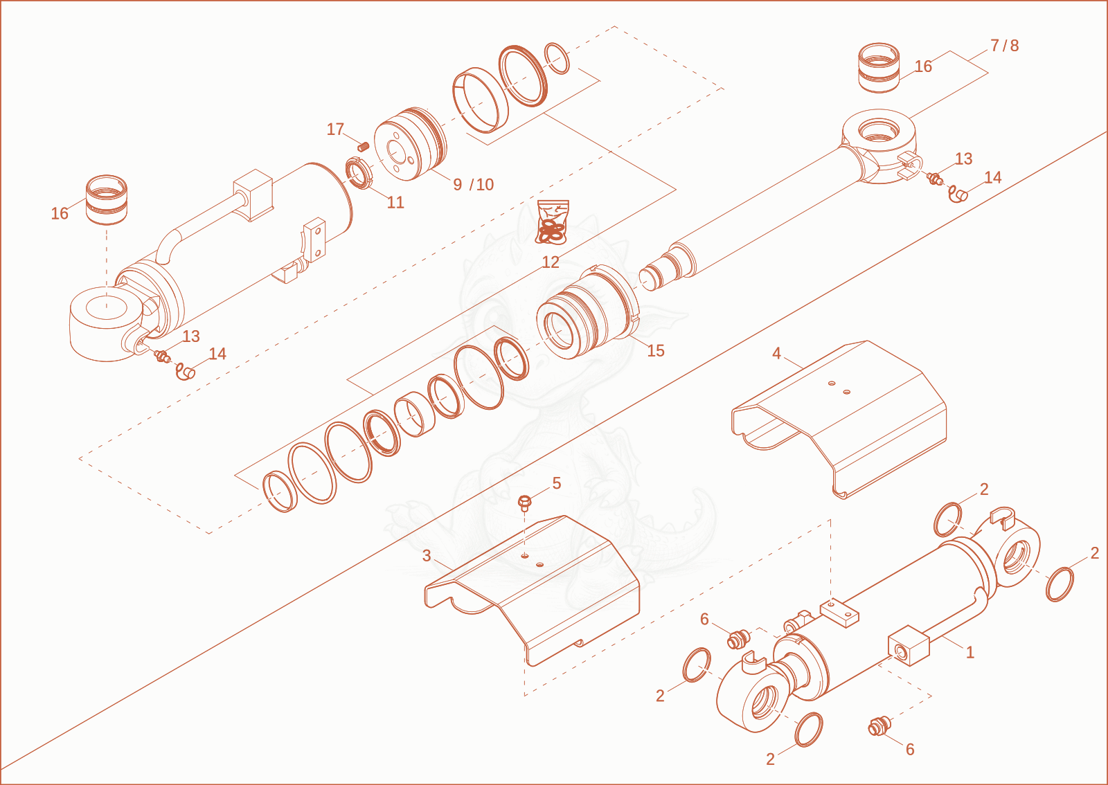 Exploded parts diagram of the blade cylinder of a Wacker Neuson ET42, with numbered balloons