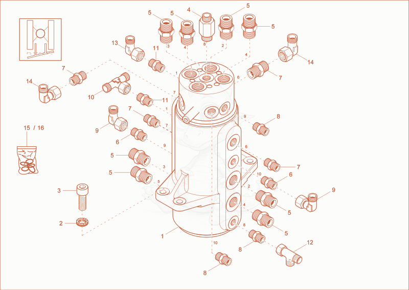 Exploded parts diagram of the rotary junction of a Wacker Neuson EZ36, with numbered balloons