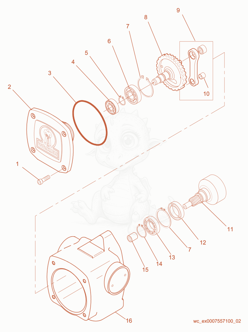 Exploded parts diagram of the Crankcase cpl. of a Wacker Neuson BS52Y, with numbered balloons