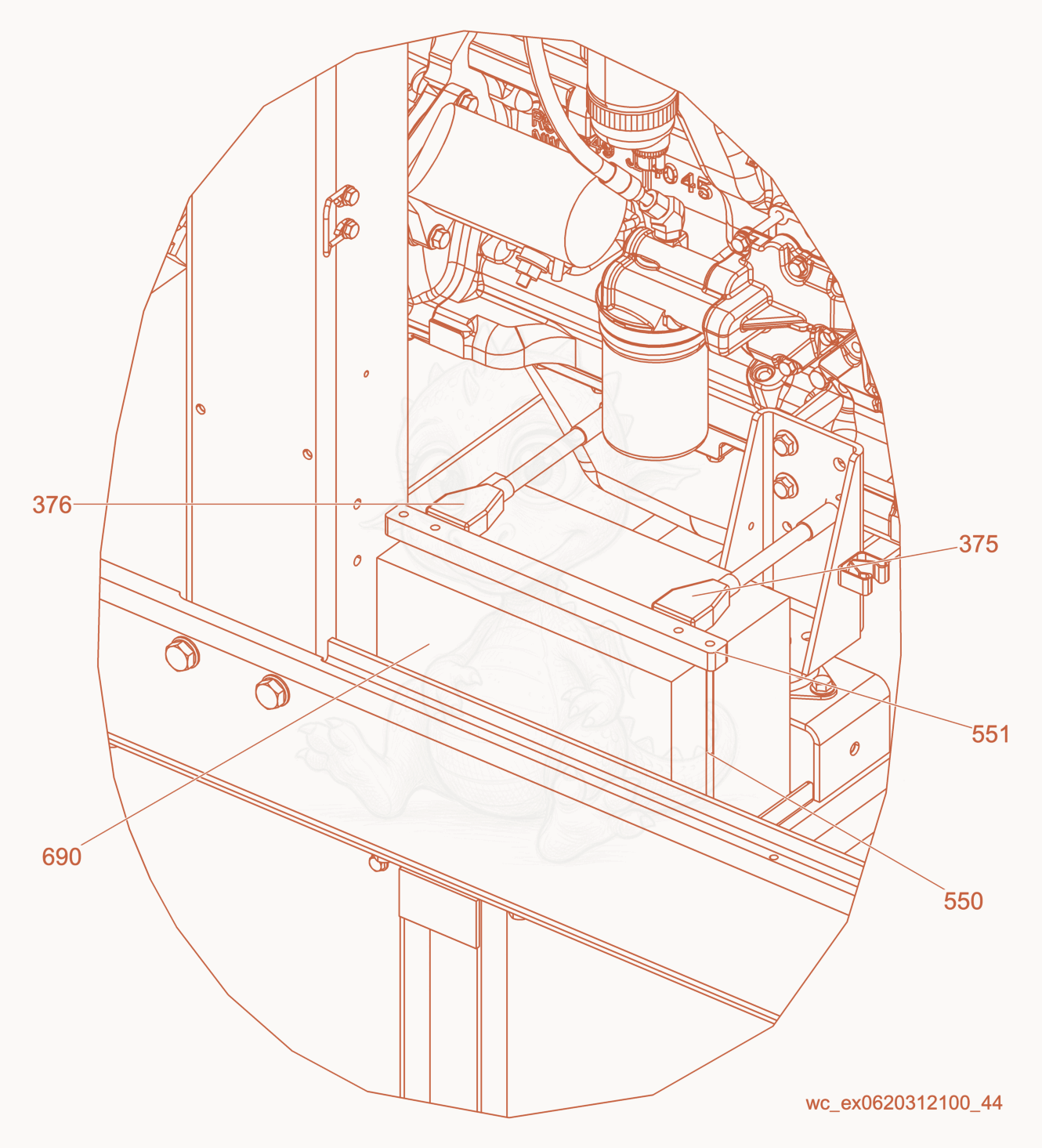 Exploded parts diagram of the Battery of a Wacker Neuson G100, with numbered balloons