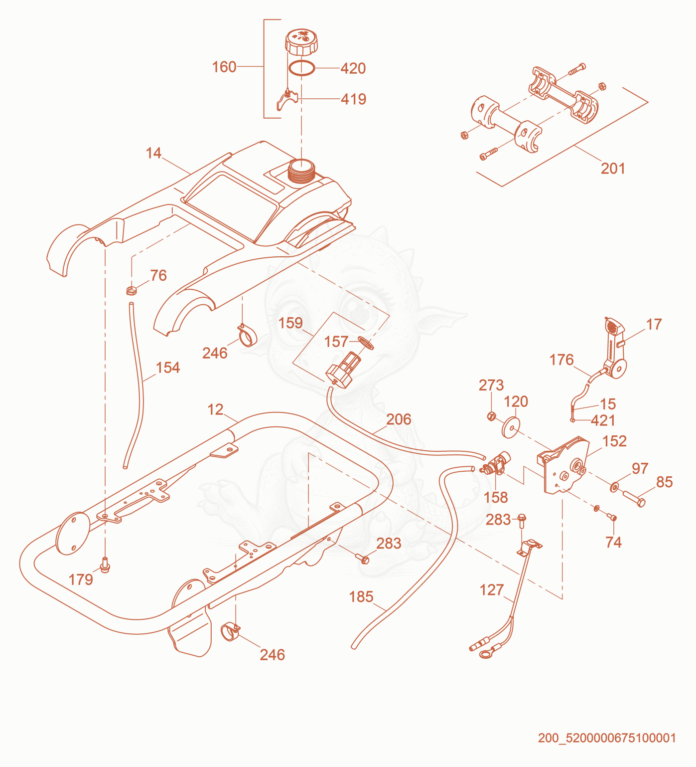 Despiece del Guide Handle cpl. de una máquina Wacker Neuson BS60-4S, con globos numerados