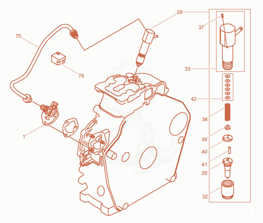 Despiece del Injection Pump, InjectionValve de una máquina Wacker Neuson DPU40YEHEU, con globos numerados