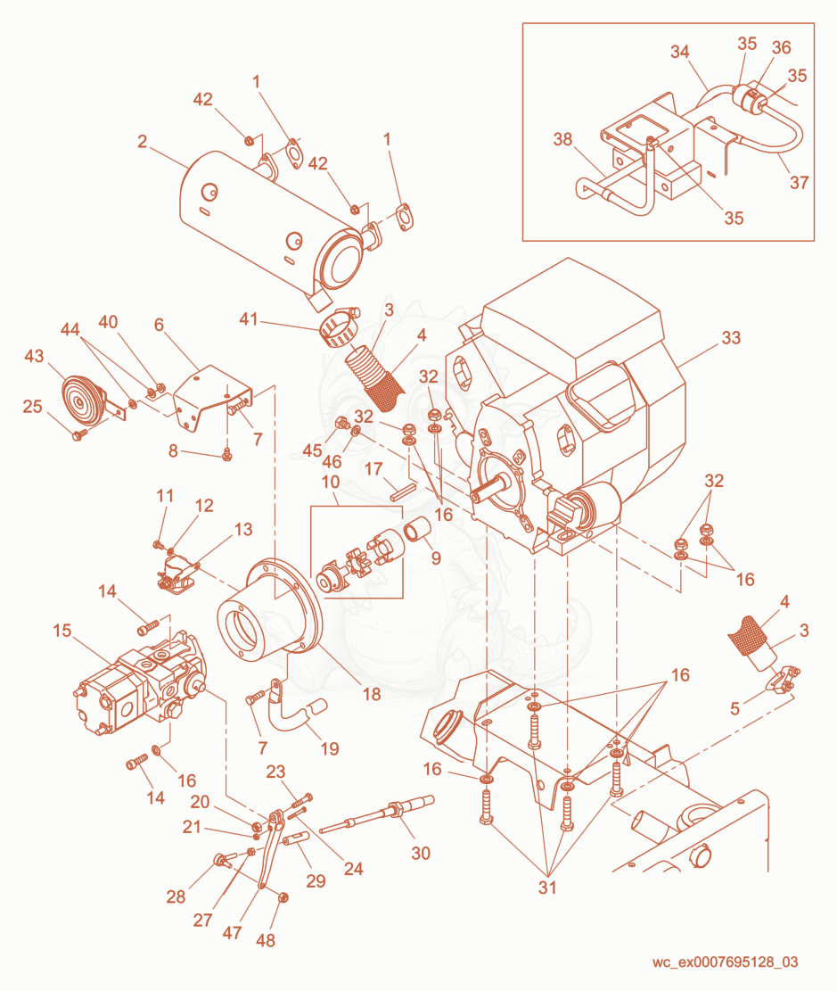 Exploded parts diagram of the Engine Compartment of a Wacker Neuson RD11AEC, with numbered balloons