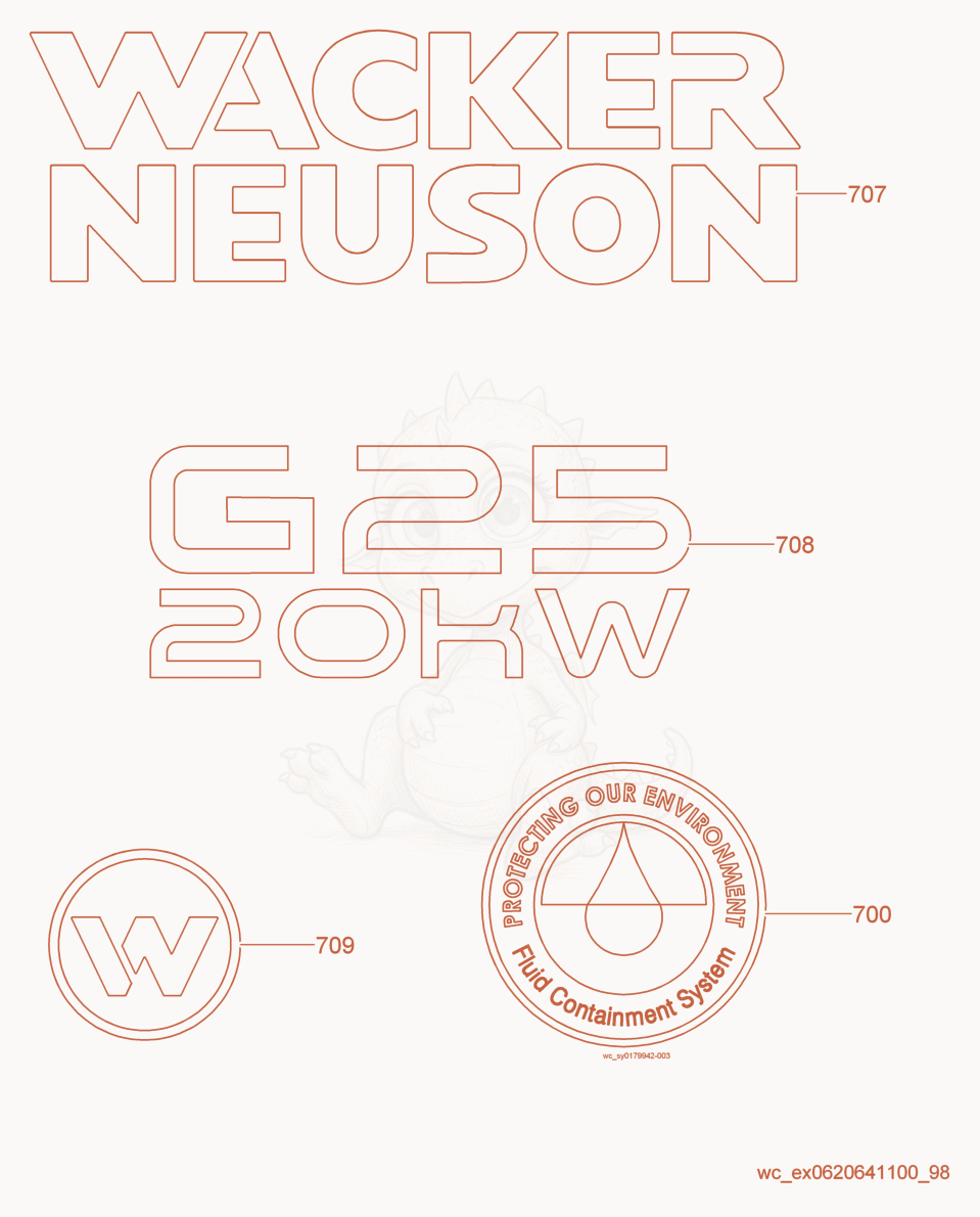 Exploded parts diagram of the Labels of a Wacker Neuson G25, with numbered balloons