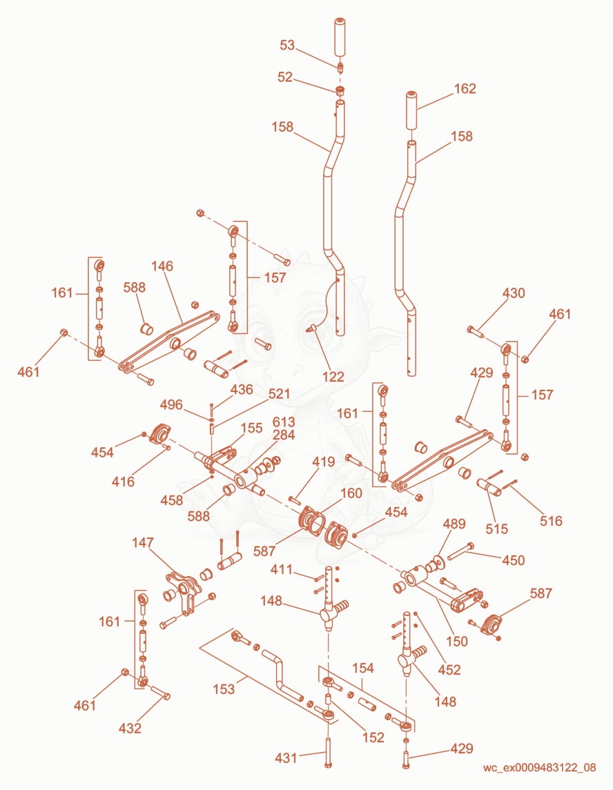 Exploded parts diagram of the Manual Steering Handles of a Wacker Neuson CRT36-24A-H, with numbered balloons