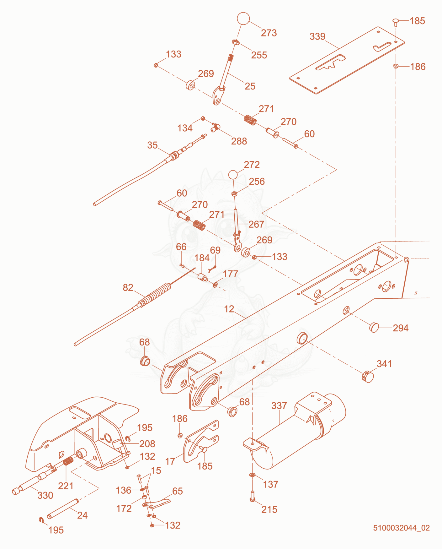 Exploded parts diagram of the Lower Handle cpl. of a Wacker Neuson RD7YE, with numbered balloons