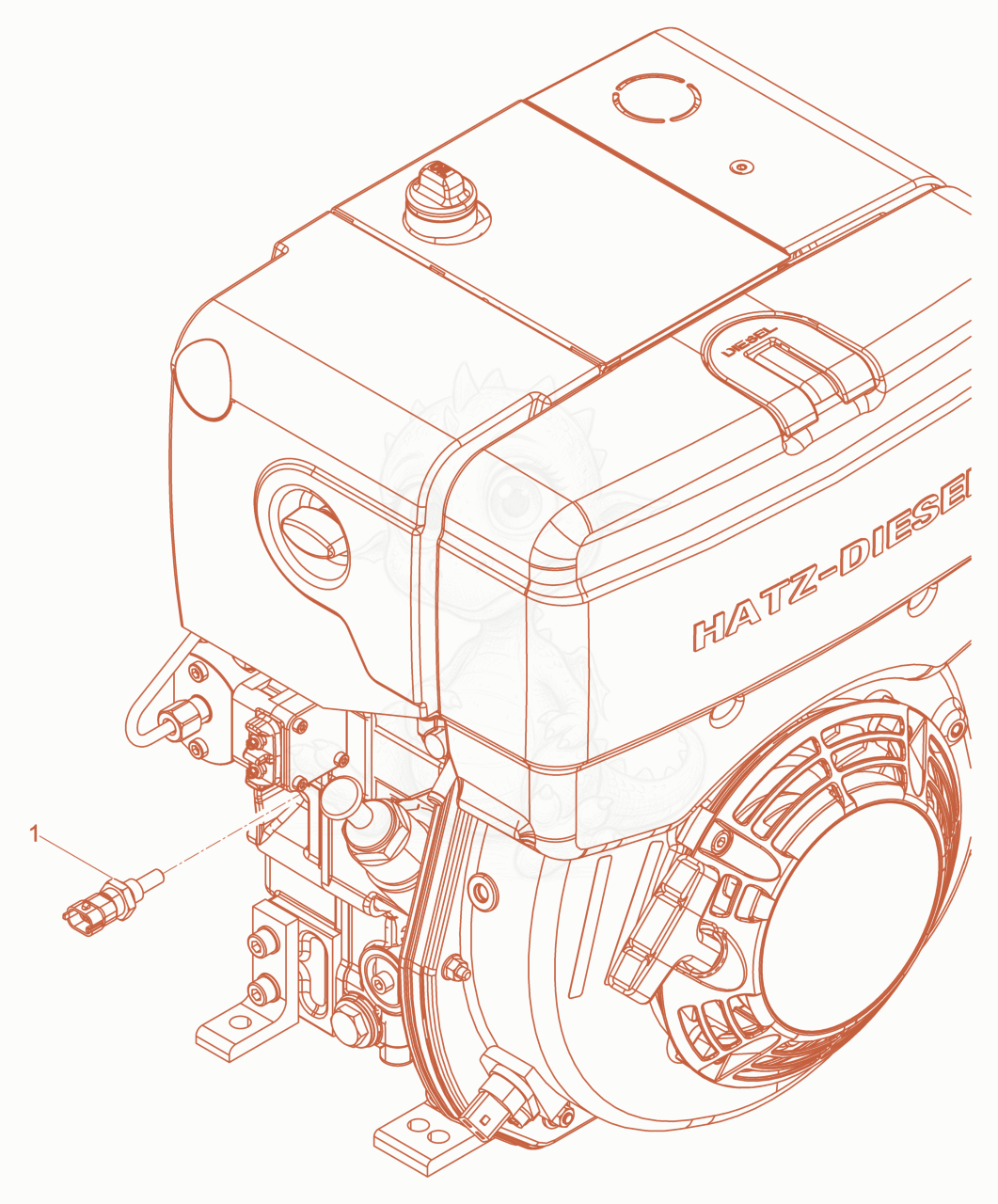 Exploded parts diagram of the Temperature sensor of a Wacker Neuson XPUKMAT, with numbered balloons