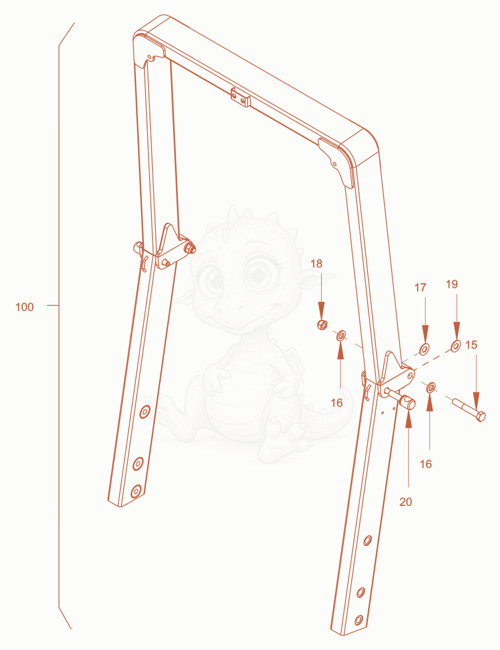 Exploded parts diagram of the roll over protection of a Wacker Neuson RD40-130, with numbered balloons