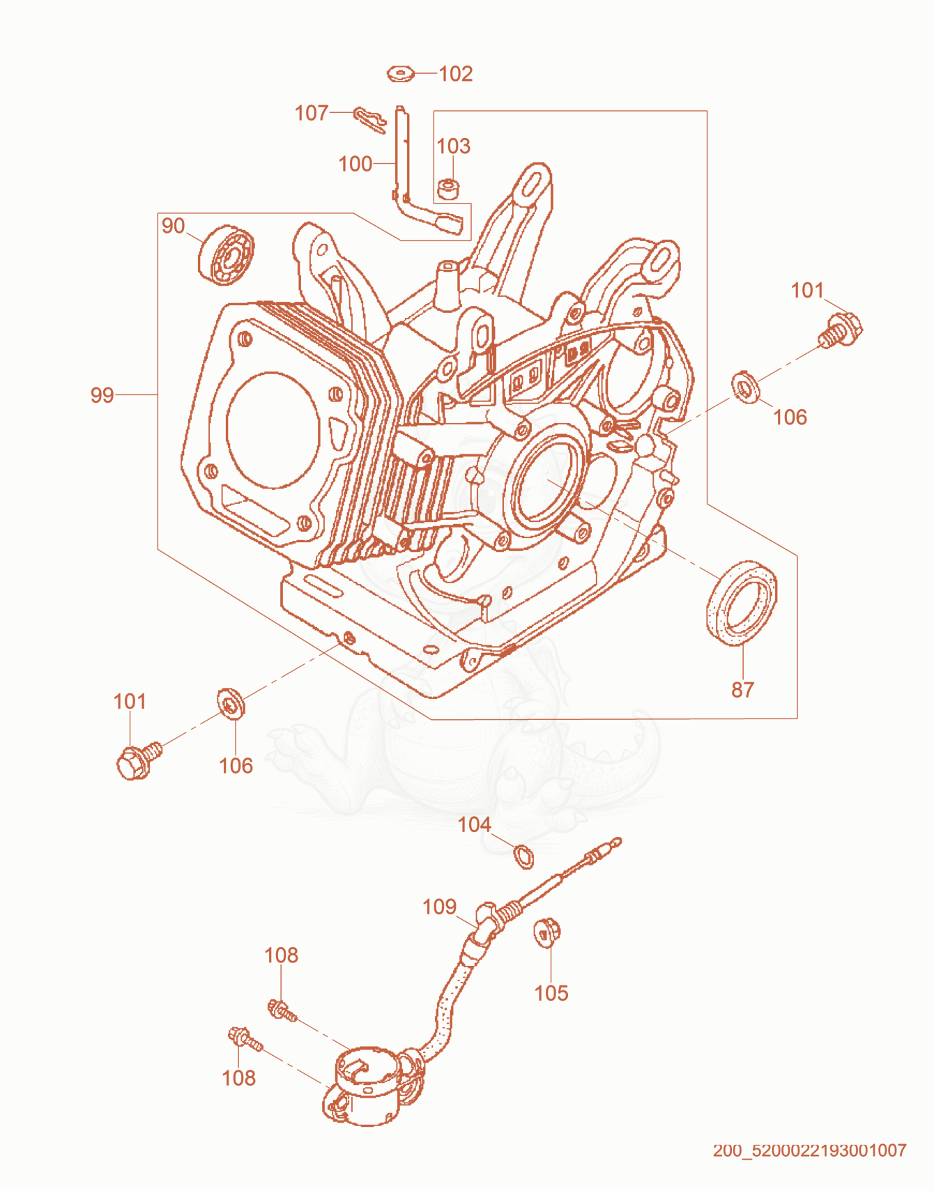 Despiece del Cylinder Block de una máquina Wacker Neuson RD7A, con globos numerados