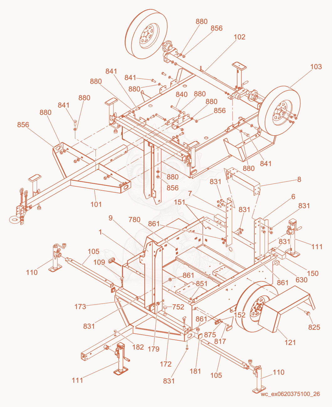 Exploded parts diagram of the Trailer cpl. of a Wacker Neuson LTW20Z1, with numbered balloons