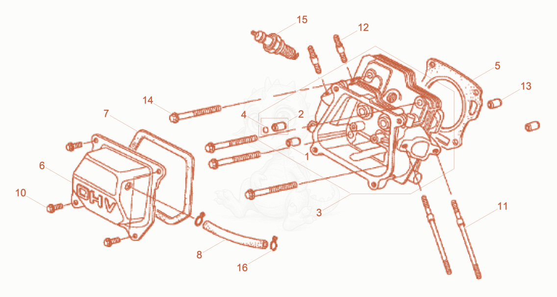 Exploded parts diagram of the Cylinder head of a Wacker Neuson WP1540AWUS, with numbered balloons