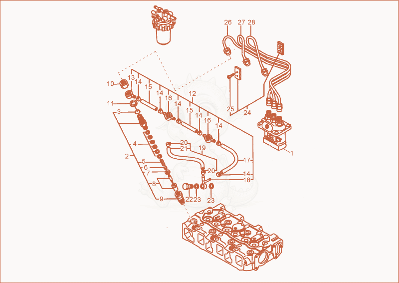 Exploded parts diagram of the fuel injection equipment of a Wacker Neuson 2003, with numbered balloons