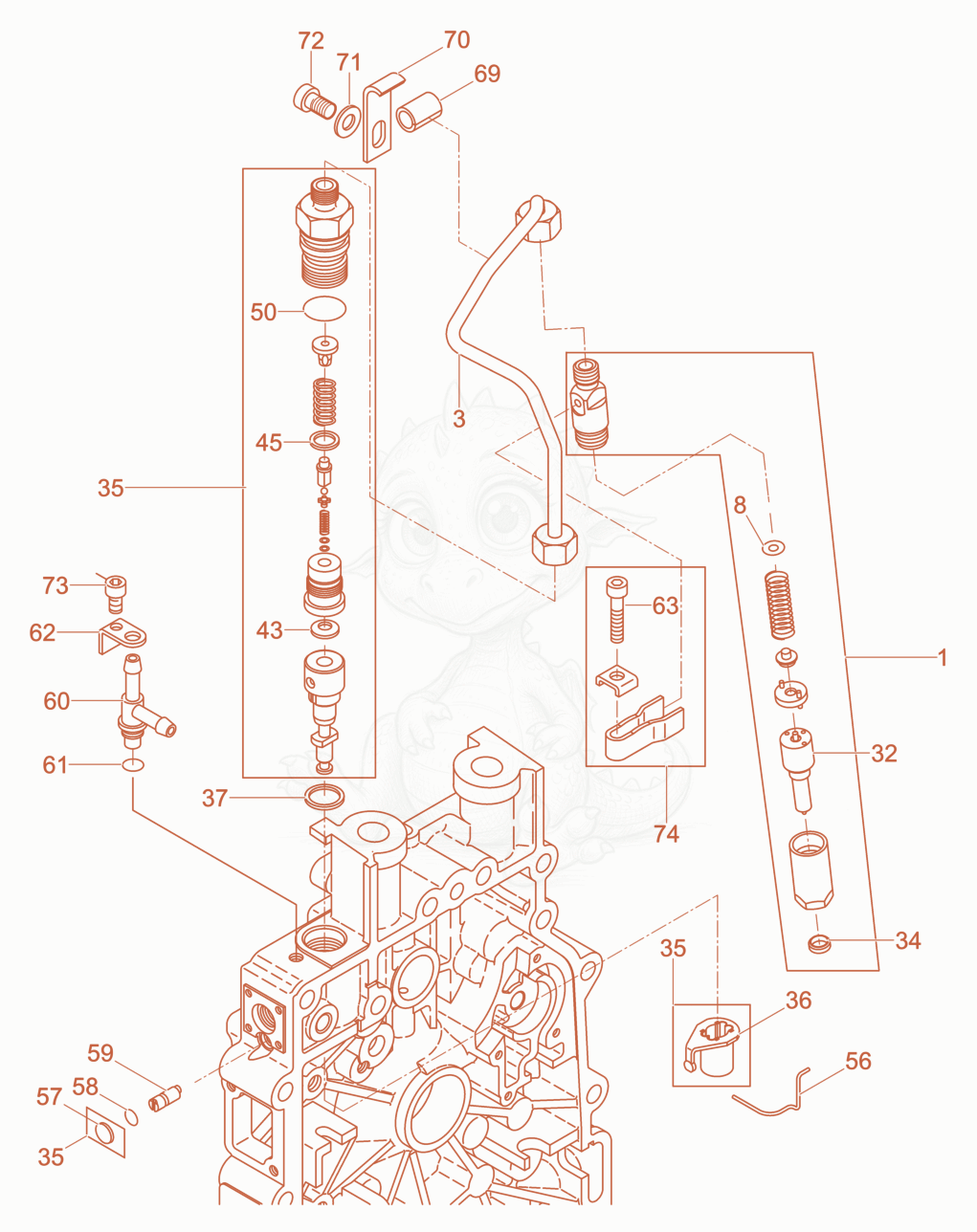 Exploded parts diagram of the Injection equipment of a Wacker Neuson DPU6260H, with numbered balloons