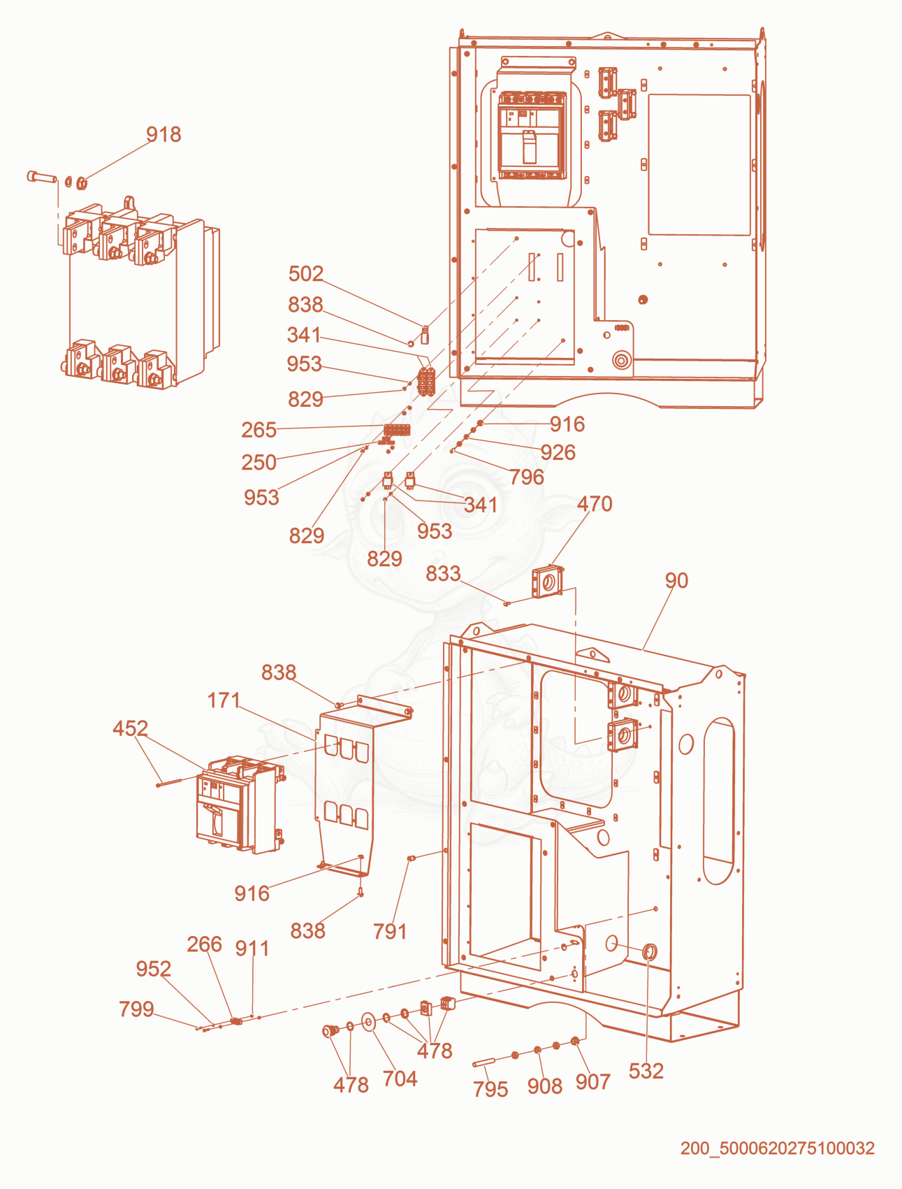 Exploded parts diagram of the Main breaker of a Wacker Neuson G320, with numbered balloons