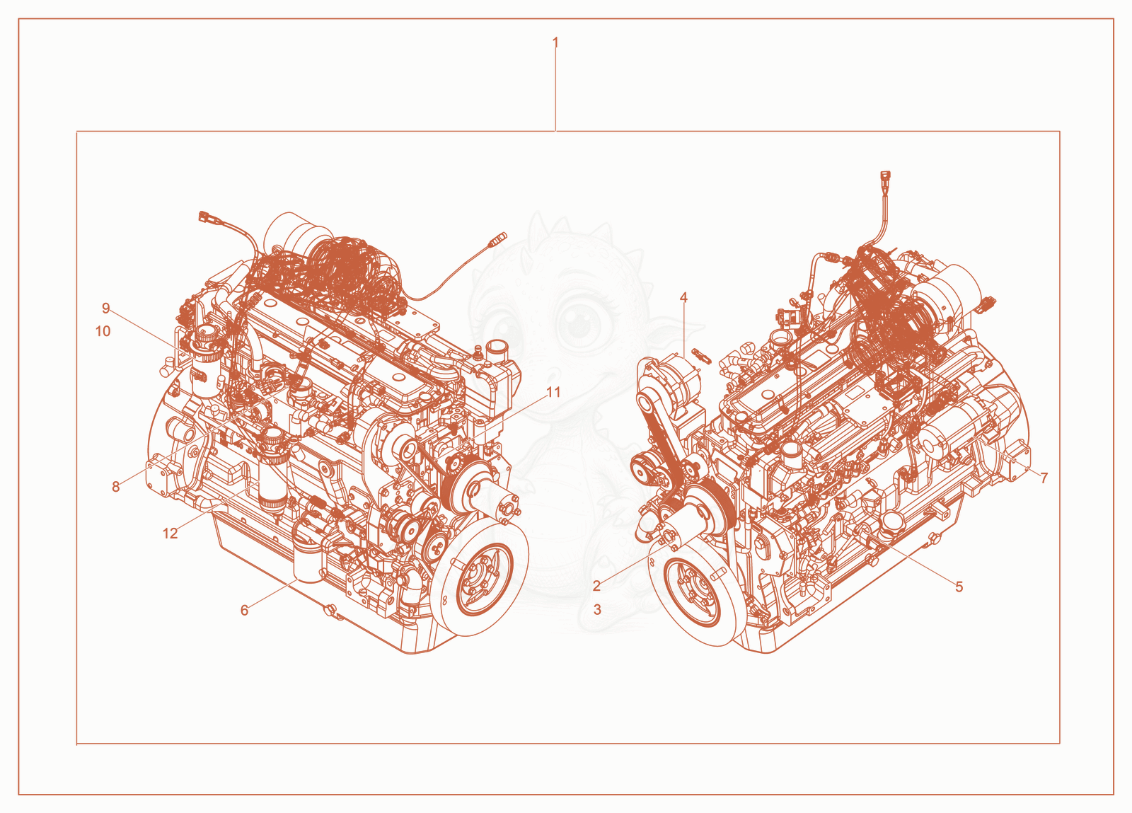 Exploded parts diagram of the Engine-Deere of a Wacker Neuson G150, with numbered balloons