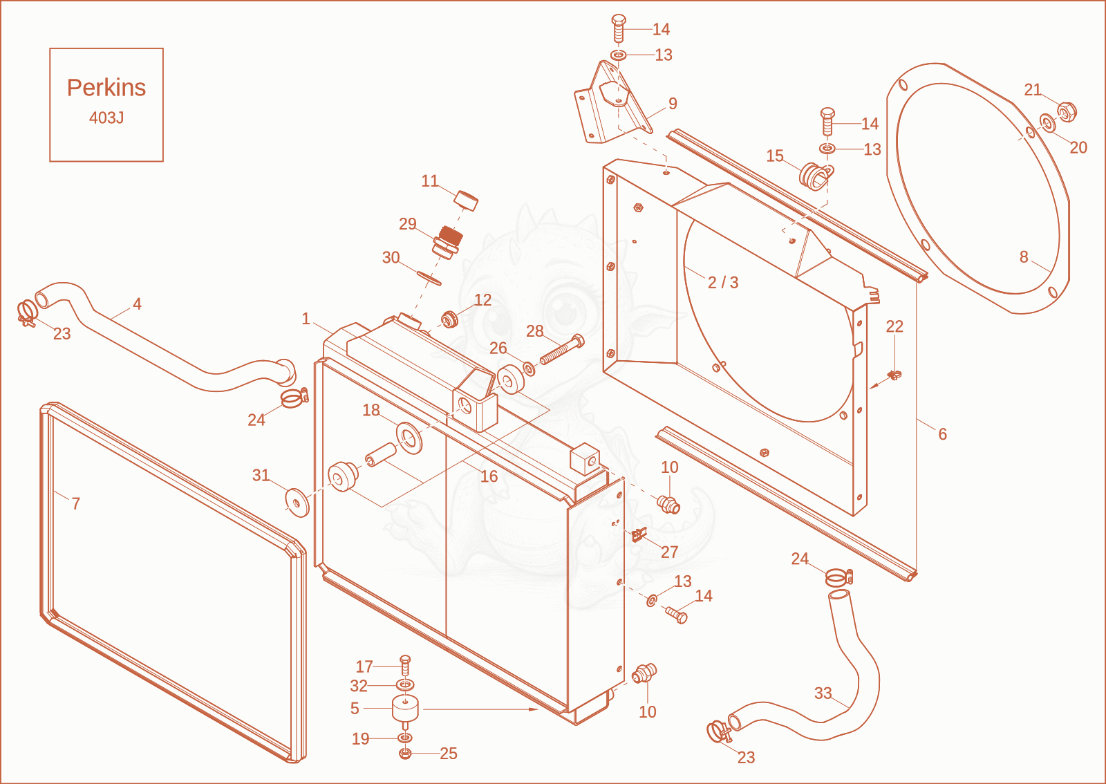 Exploded parts diagram of the combicooler Rops (option) of a Wacker Neuson DW30, with numbered balloons