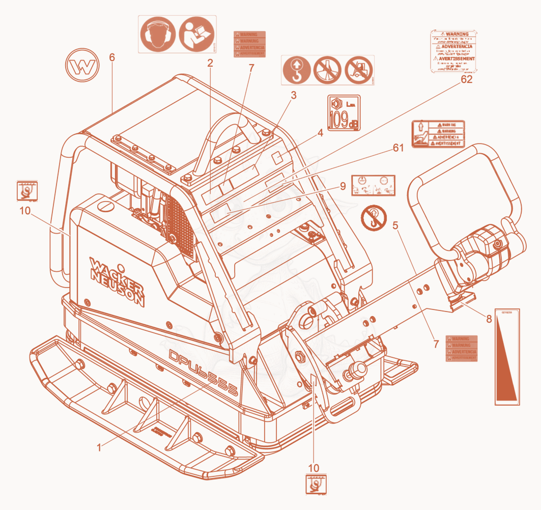 Exploded parts diagram of the Labels of a Wacker Neuson DPU6555HECHUS, with numbered balloons