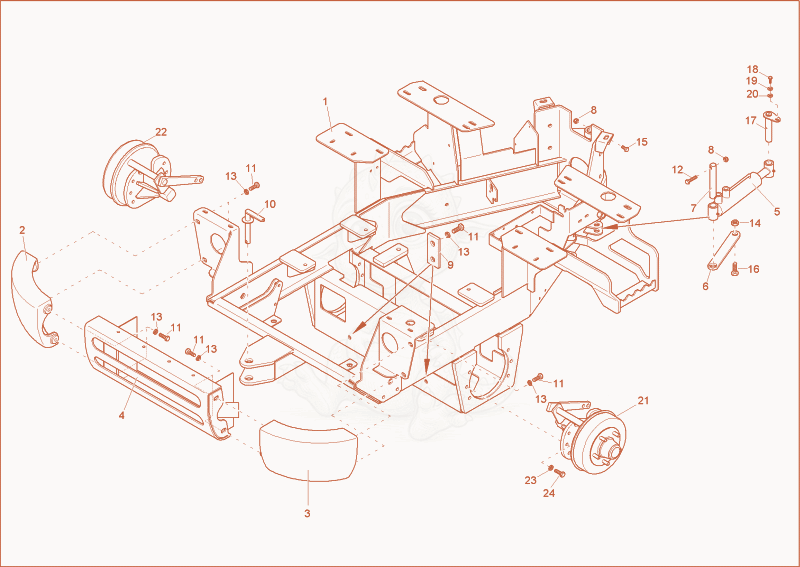Exploded parts diagram of the REAR PART CHASSIS of a Wacker Neuson 1601, with numbered balloons