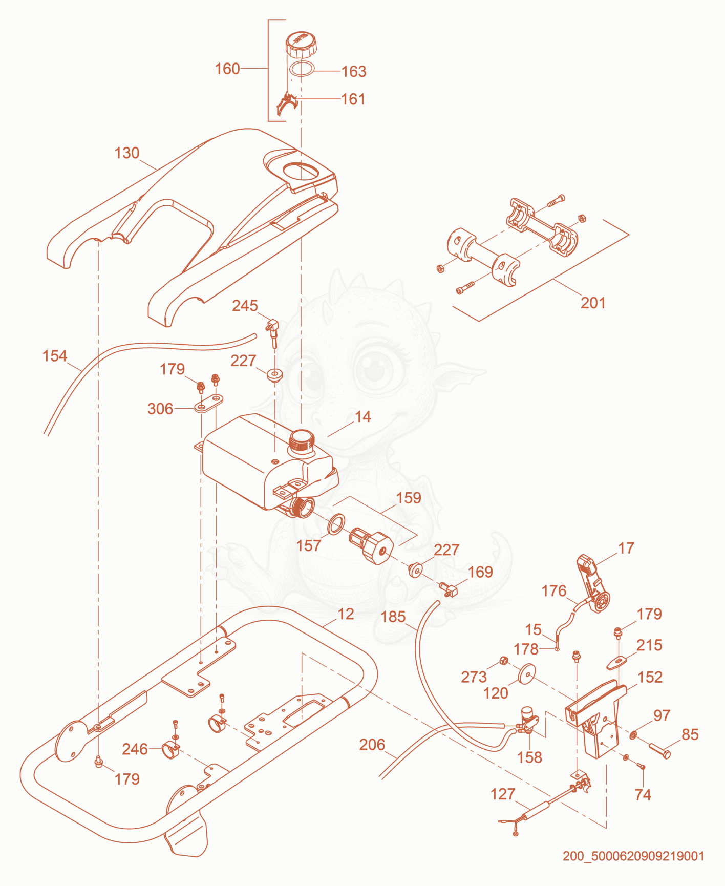 Despiece del Guide Handle cpl. de una máquina Wacker Neuson BS60-4S, con globos numerados