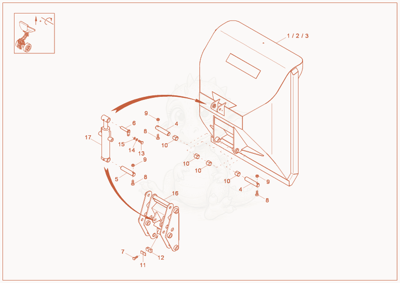 Exploded parts diagram of the skip of a Wacker Neuson 1601, with numbered balloons