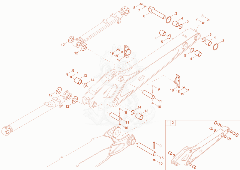 Exploded parts diagram of the DIPPER ARM of a Wacker Neuson ET42, with numbered balloons