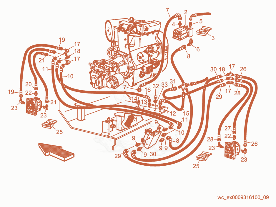 Exploded parts diagram of the Vibrating Hydraulic System of a Wacker Neuson RD15, with numbered balloons