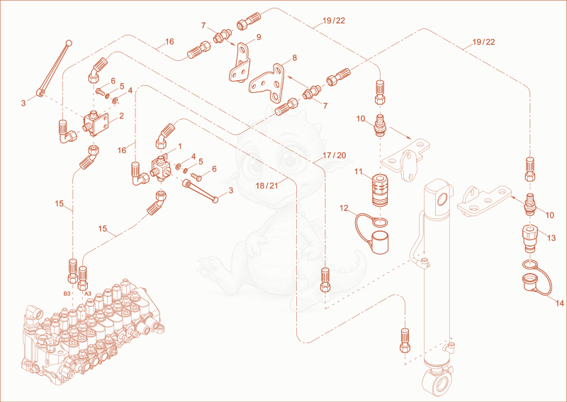 Exploded parts diagram of the grippermounting (OPTION) of a Wacker Neuson EZ17E, with numbered balloons