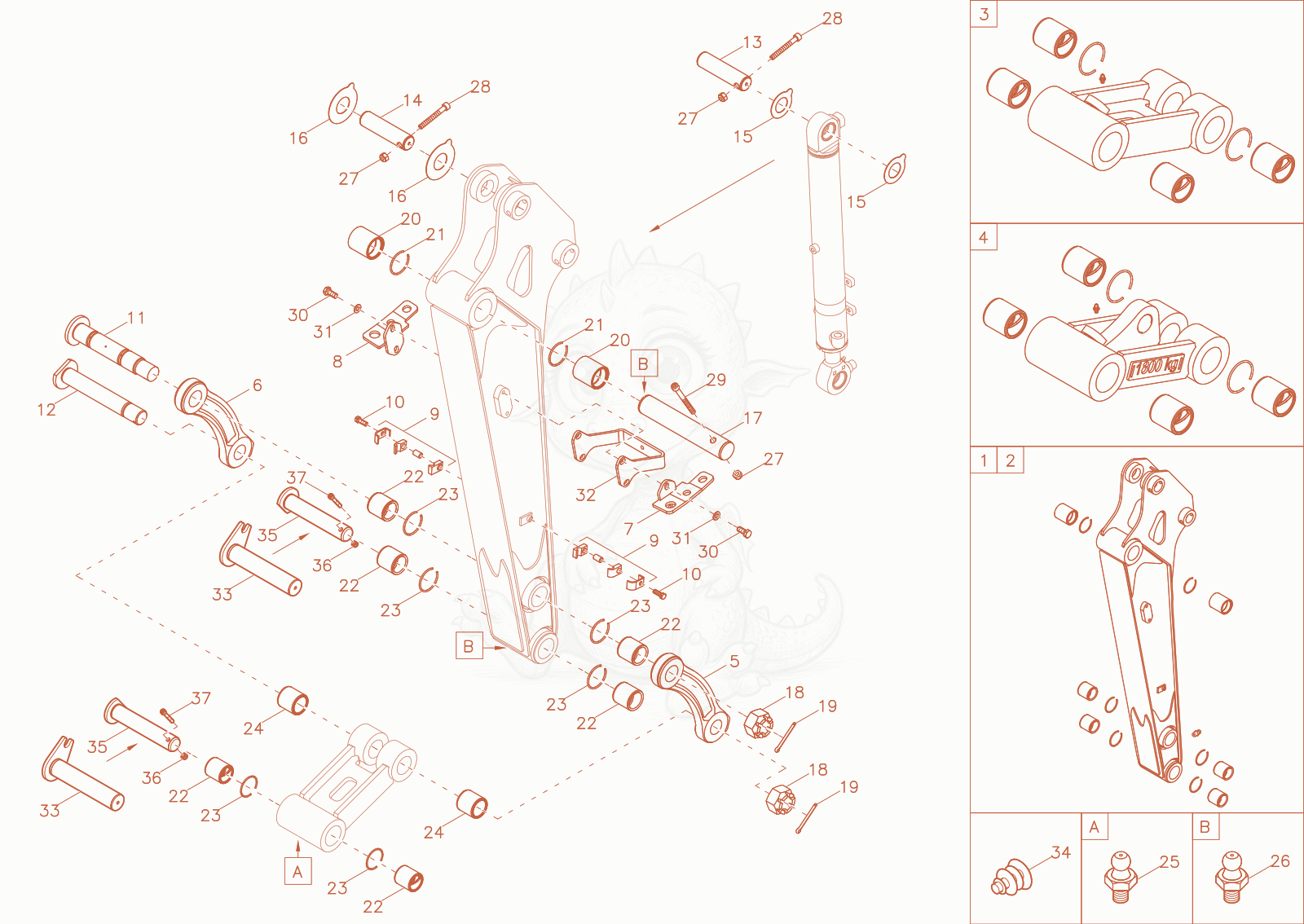 Exploded parts diagram of the DIPPER ARM of a Wacker Neuson EZ26-2, with numbered balloons