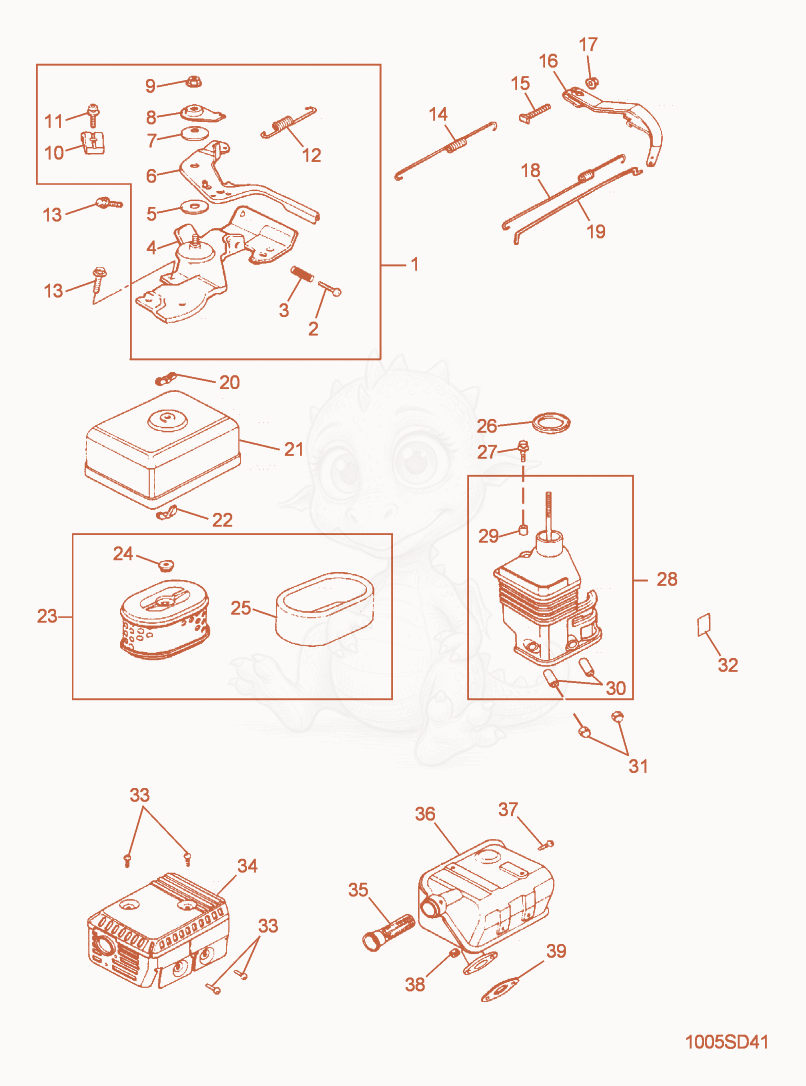 Exploded parts diagram of the Air Cleaner/Muffler/Governor of a Wacker Neuson SP50, with numbered balloons