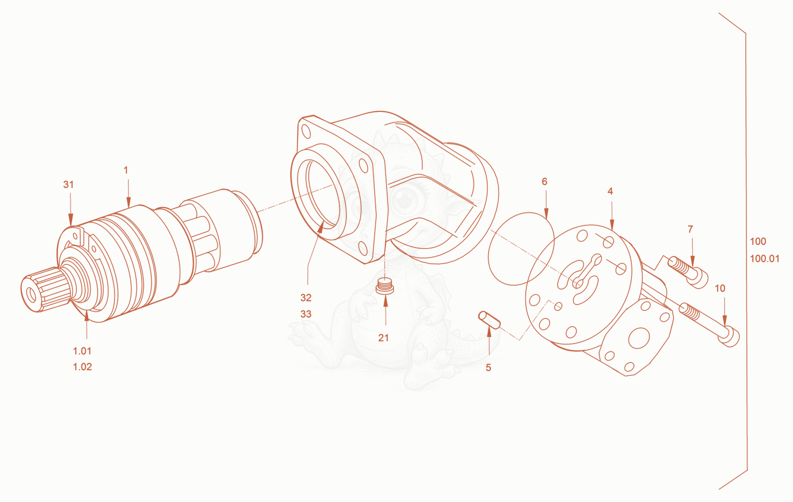Exploded parts diagram of the Constant Motor (Vibration Drive) of a Wacker Neuson RC50US, with numbered balloons