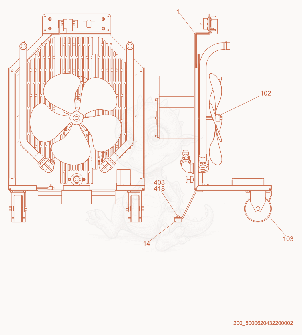 Despiece del Fan de una máquina Wacker Neuson HX100, con globos numerados