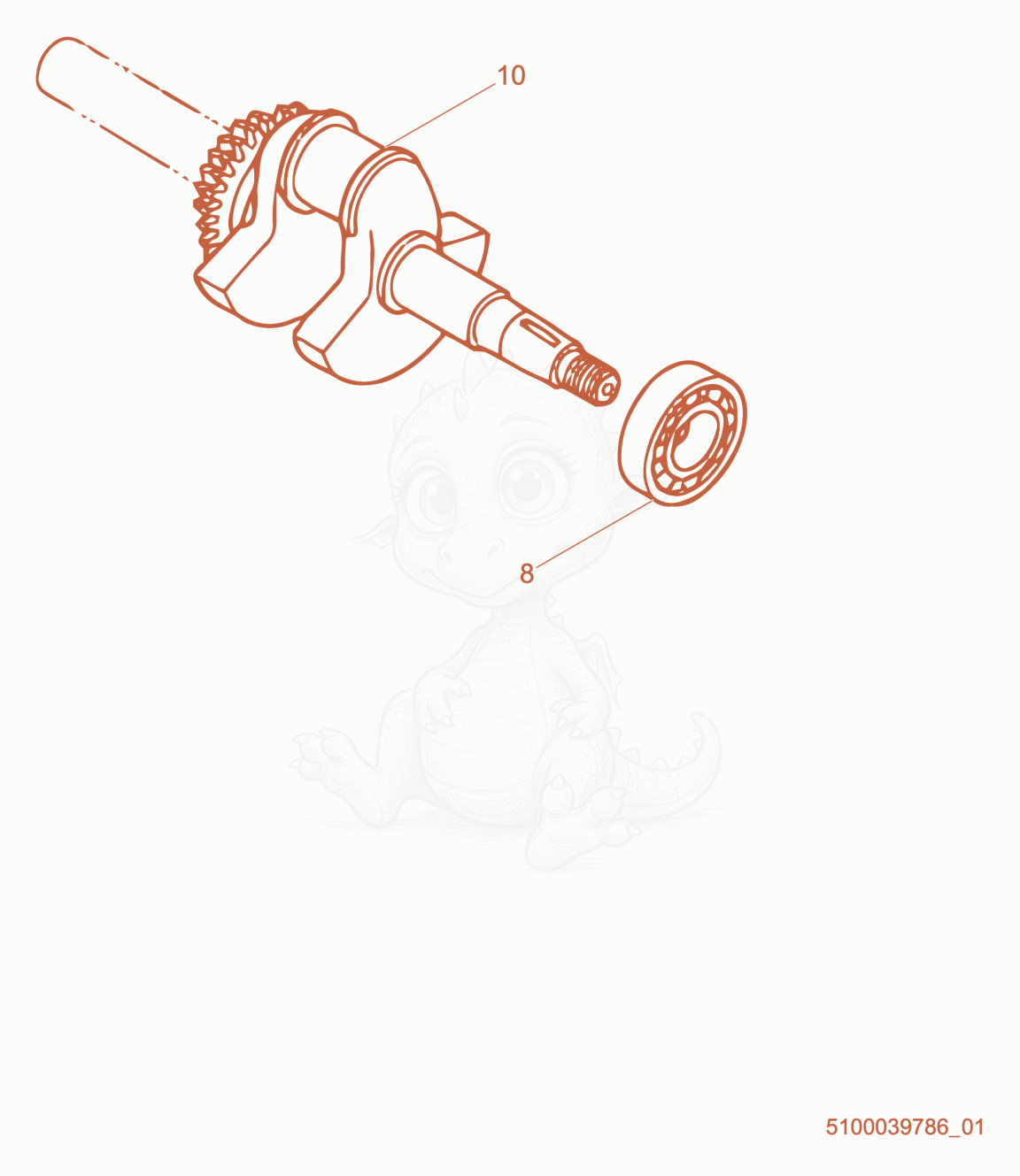 Exploded parts diagram of the Crankshaft of a Wacker Neuson PT3A(I), with numbered balloons