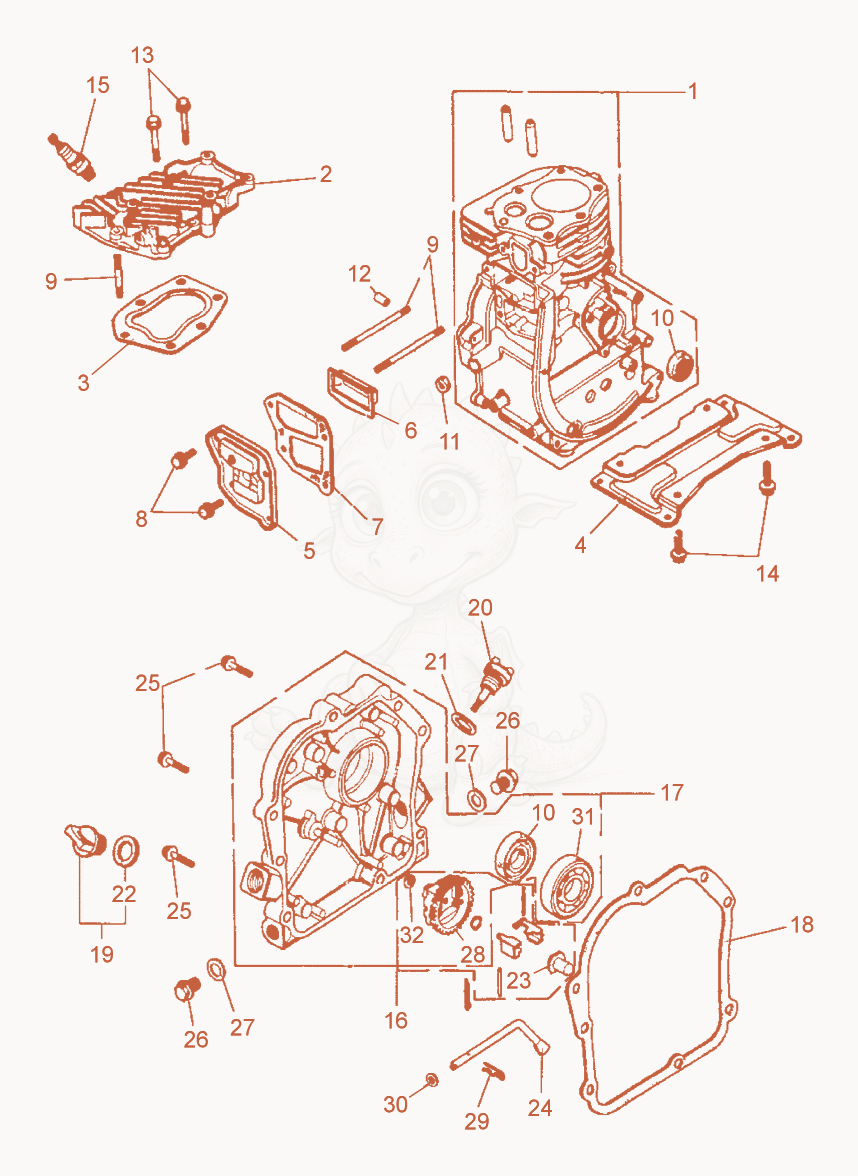 Exploded parts diagram of the Cylinder Head-Cylinder Housing of a Wacker Neuson BPS1135A, with numbered balloons