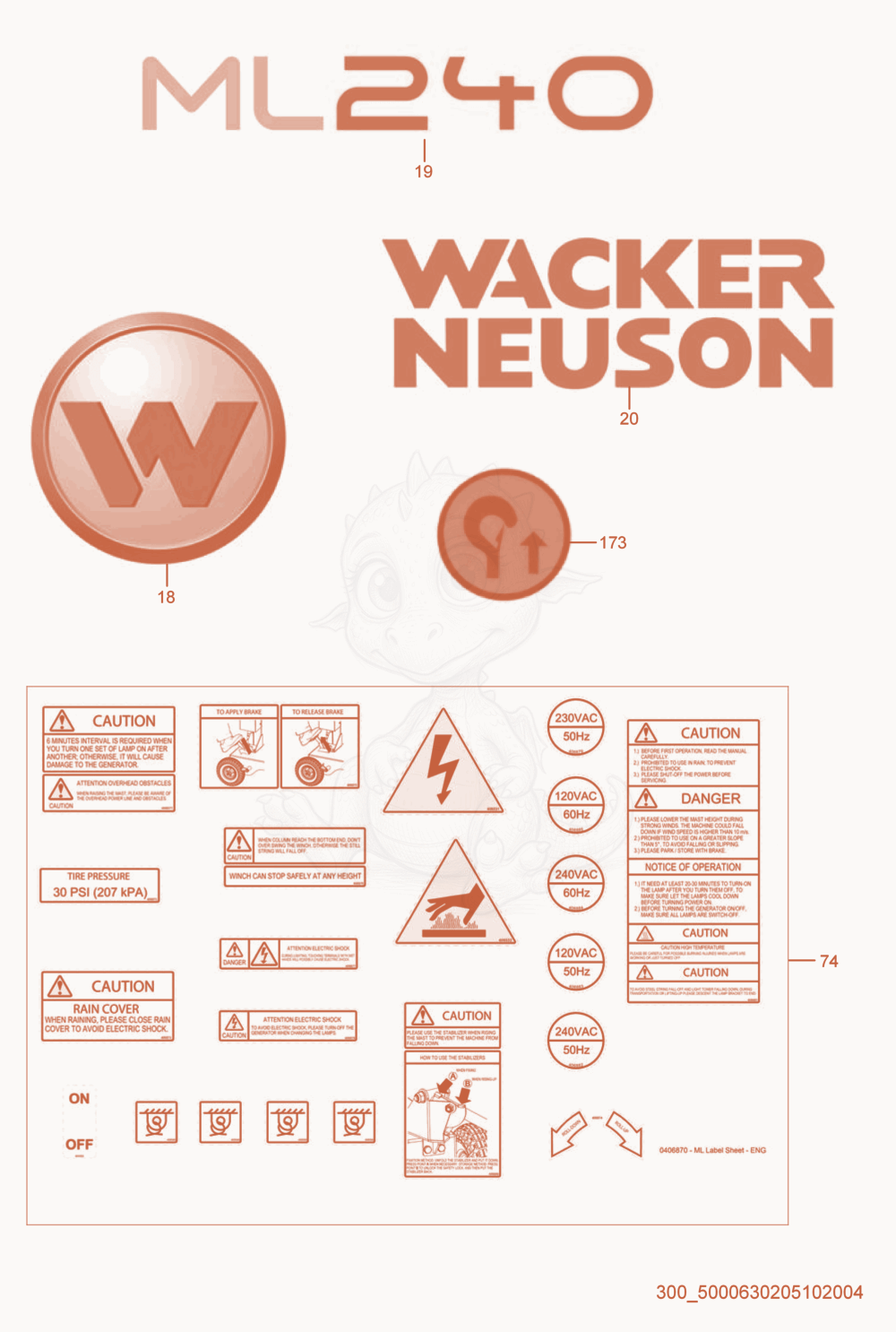 Exploded parts diagram of the Label of a Wacker Neuson ML240, with numbered balloons