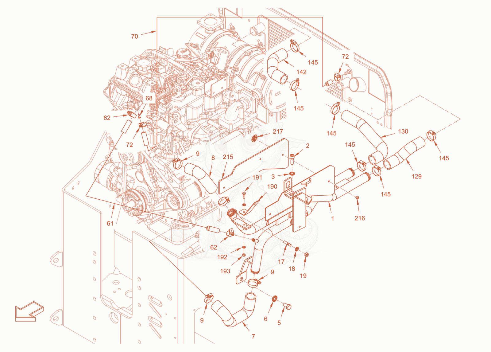 Exploded parts diagram of the cooling (engine/hydraulic oil) of a Wacker Neuson RD28-120DPF, with numbered balloons