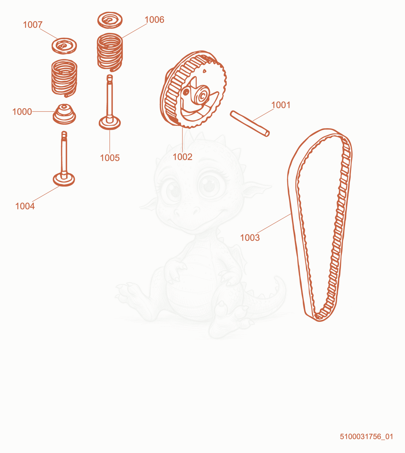 Despiece del Pulley de una máquina Wacker Neuson PG1, con globos numerados
