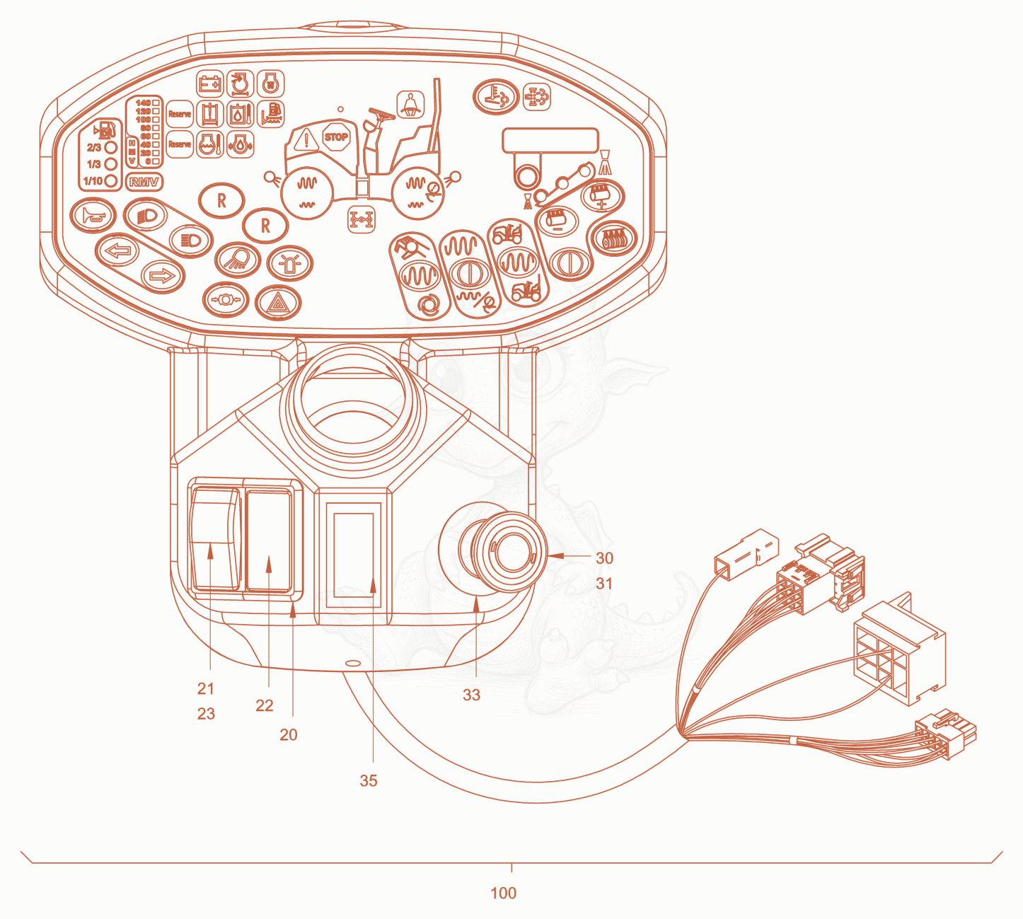 Exploded parts diagram of the instrument panel of a Wacker Neuson RD28-120DPF, with numbered balloons