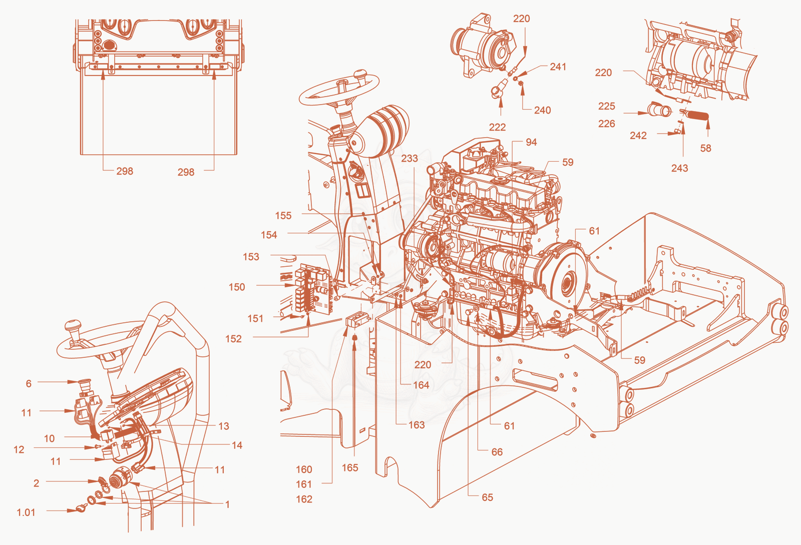 Exploded parts diagram of the electrical system of a Wacker Neuson RD40-130O, with numbered balloons