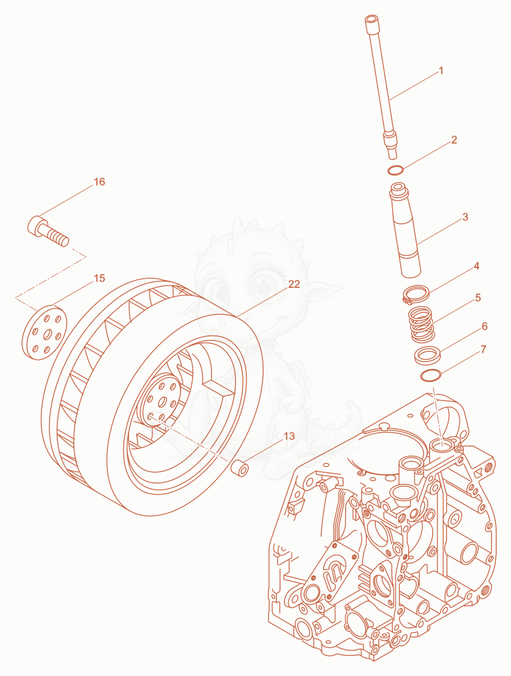 Exploded parts diagram of the Push rod, Fly wheel of a Wacker Neuson DPU4545H, with numbered balloons