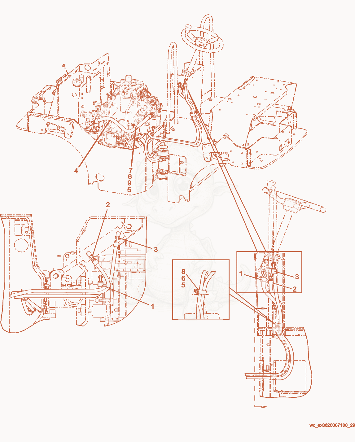 Exploded parts diagram of the Steering Hydraulic System of a Wacker Neuson RD27-100, with numbered balloons