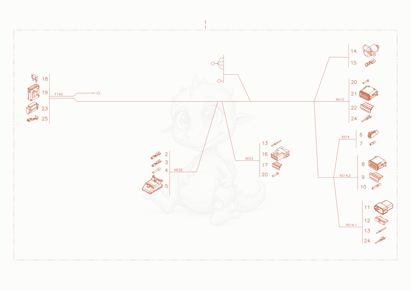 Exploded parts diagram of the main harness of a Wacker Neuson TH522STAGEV, with numbered balloons