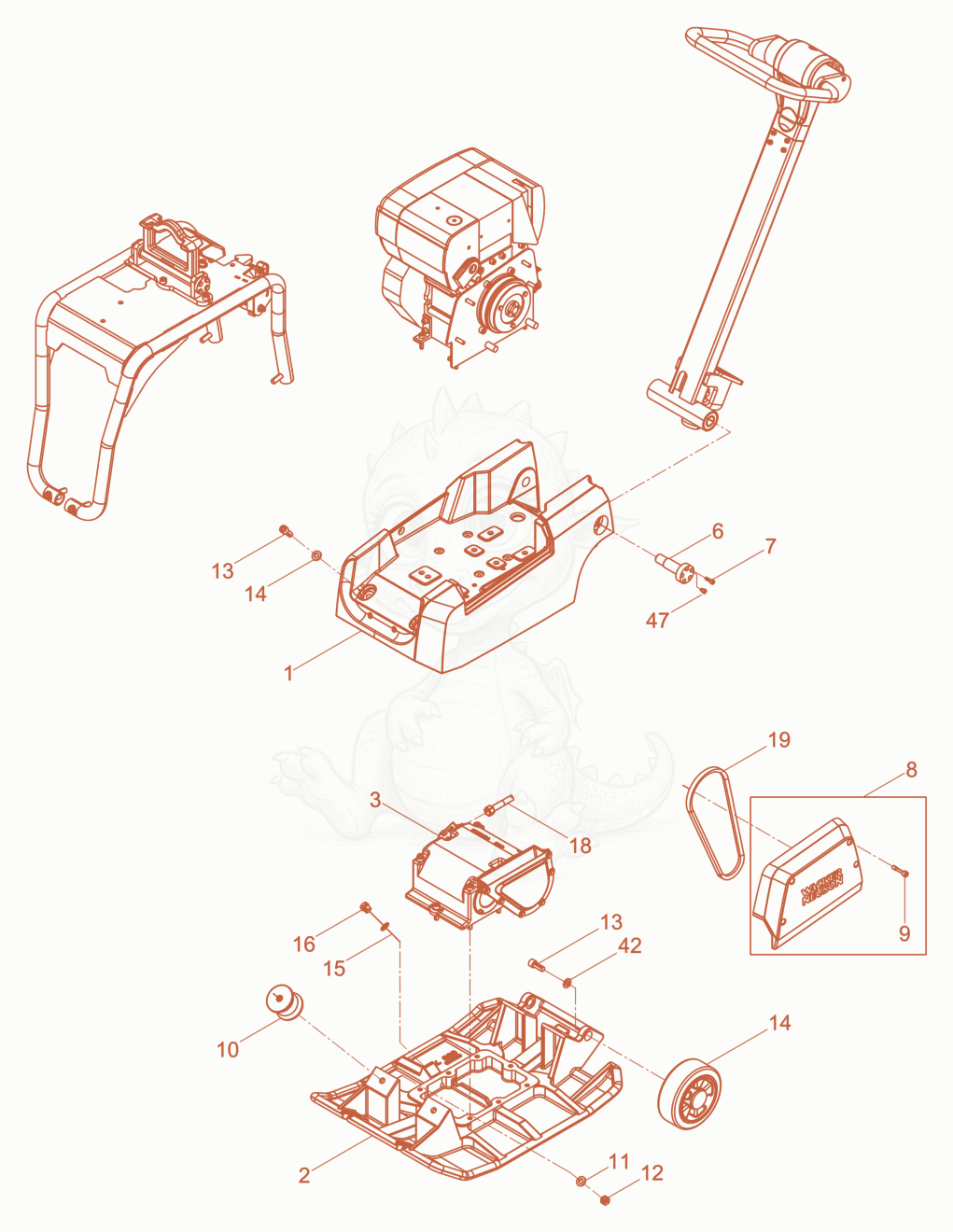 Exploded parts diagram of the Vibratory Plate cpl. of a Wacker Neuson DPU2550H, with numbered balloons