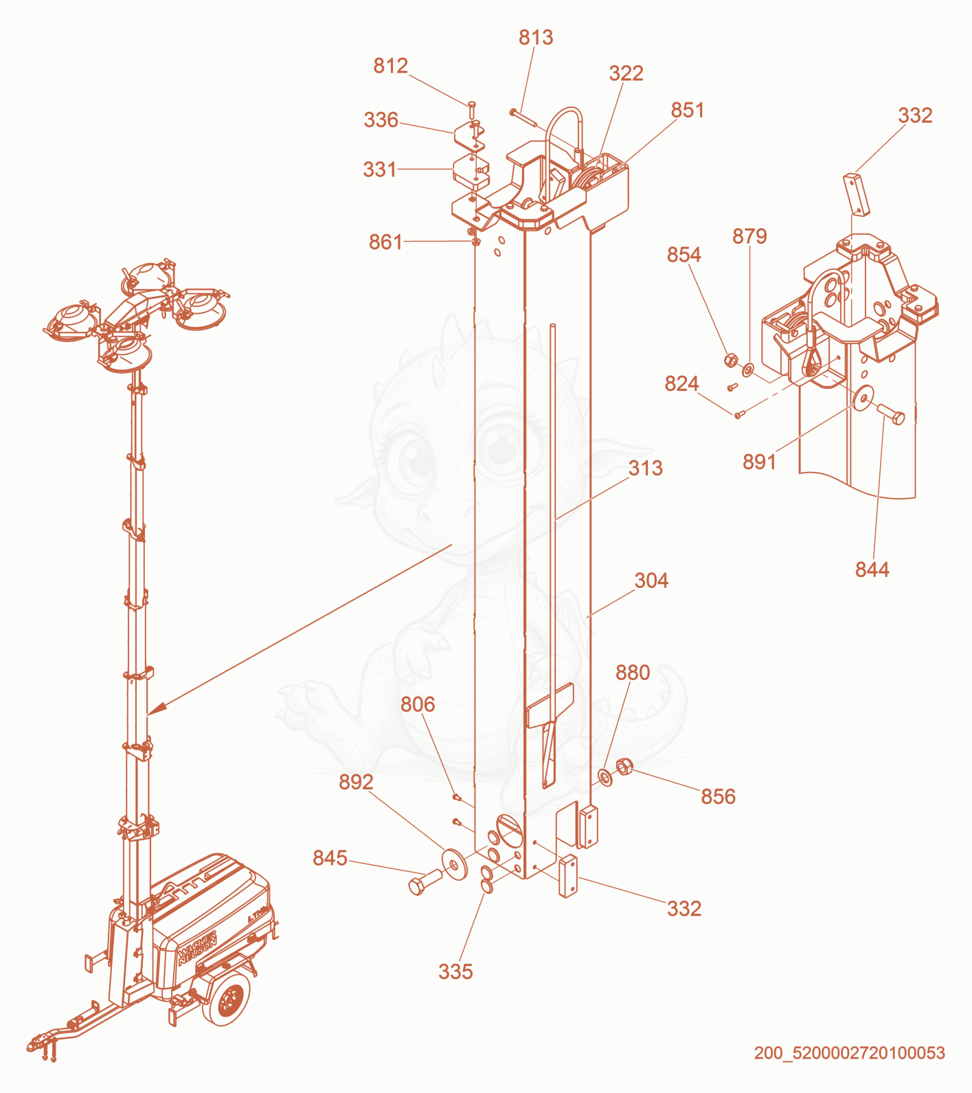 Exploded parts diagram of the Tower section 3 of a Wacker Neuson LTW20Z3-V, with numbered balloons