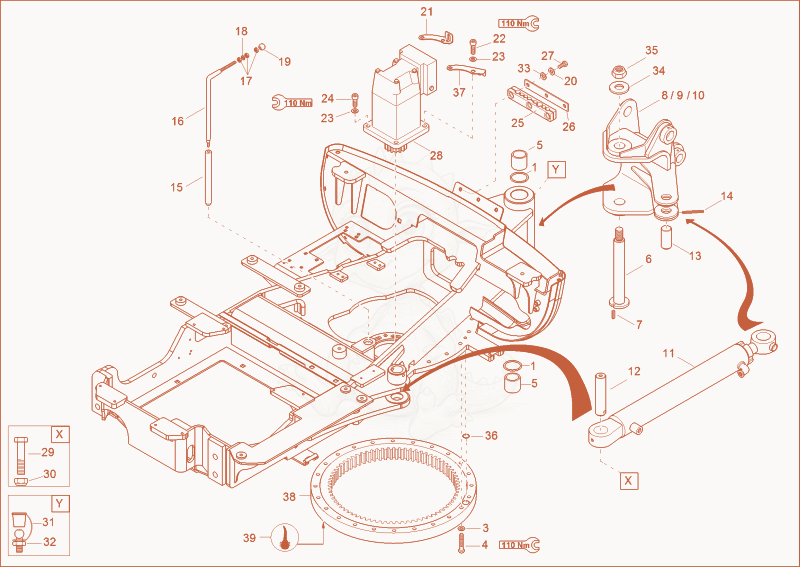 Exploded parts diagram of the chassis of a Wacker Neuson 1703, with numbered balloons