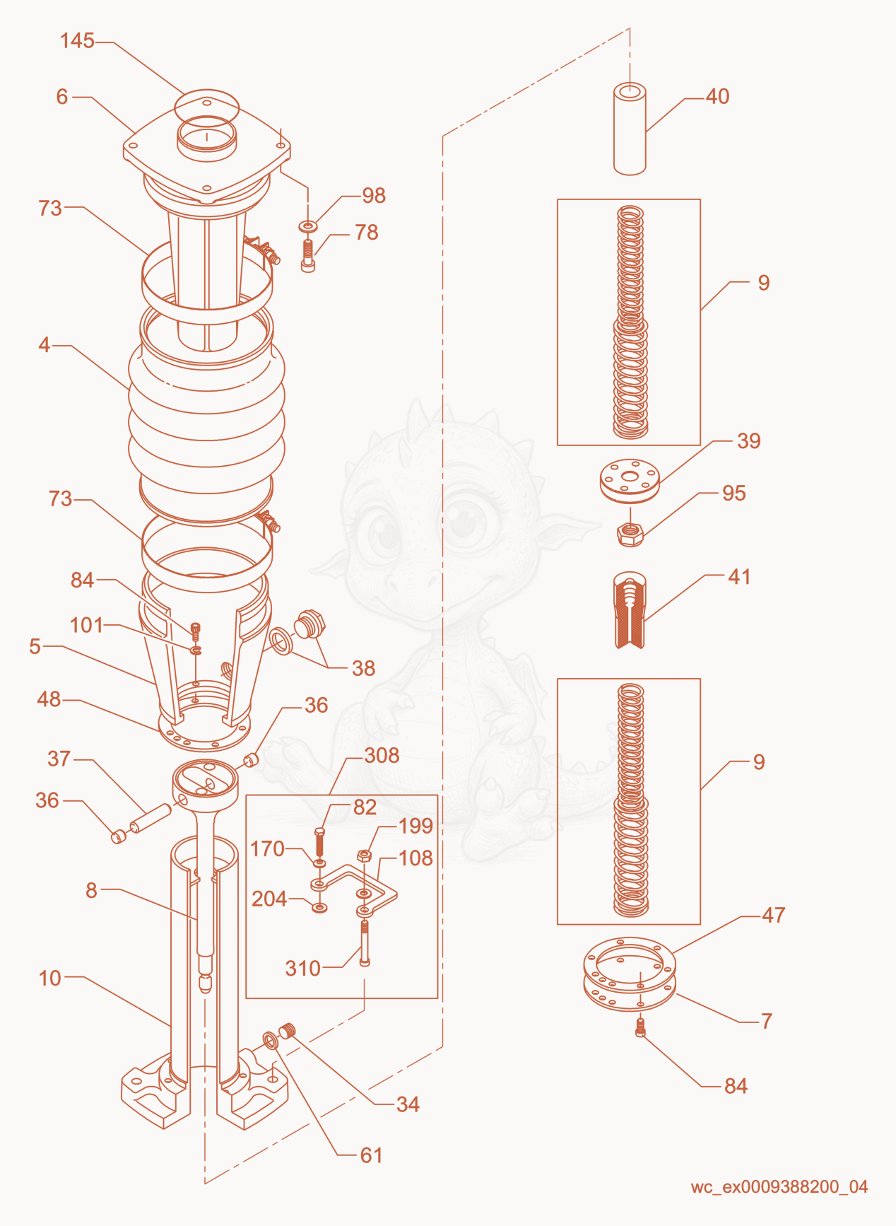 Exploded parts diagram of the Guide Cylinder cpl. of a Wacker Neuson BS60-2, with numbered balloons